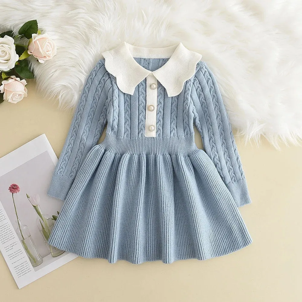 Bär Führer Winter Mädchen Stricken Wolle Langarm Kleid Herbst Mädchen Baby Rüschen Gestrickte Prinzessin Pullover Kleid Casual Kleidung