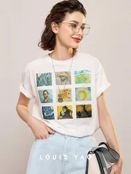 LOUIS YAO Women T-shirt Fashion Print Tee 2024 Summer O Neck Short Sleeve 100% Cotton Pullover Top