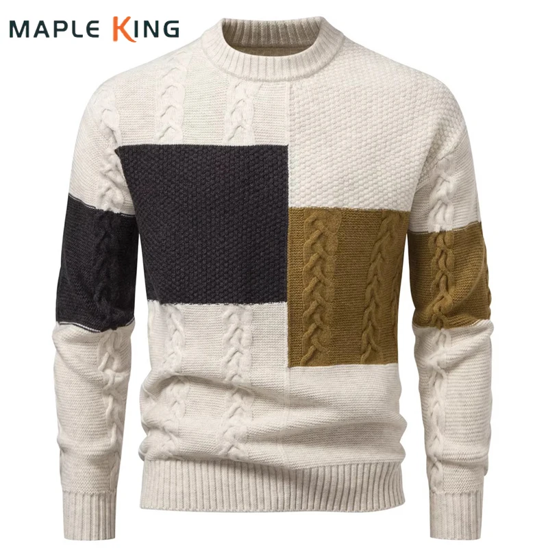 

Mens Sweaters Herrenpullover Winter High Quality Patchwork Color Man Warm Ugly Xmas Sweater Knitted Homme Elegant Jersey Tops