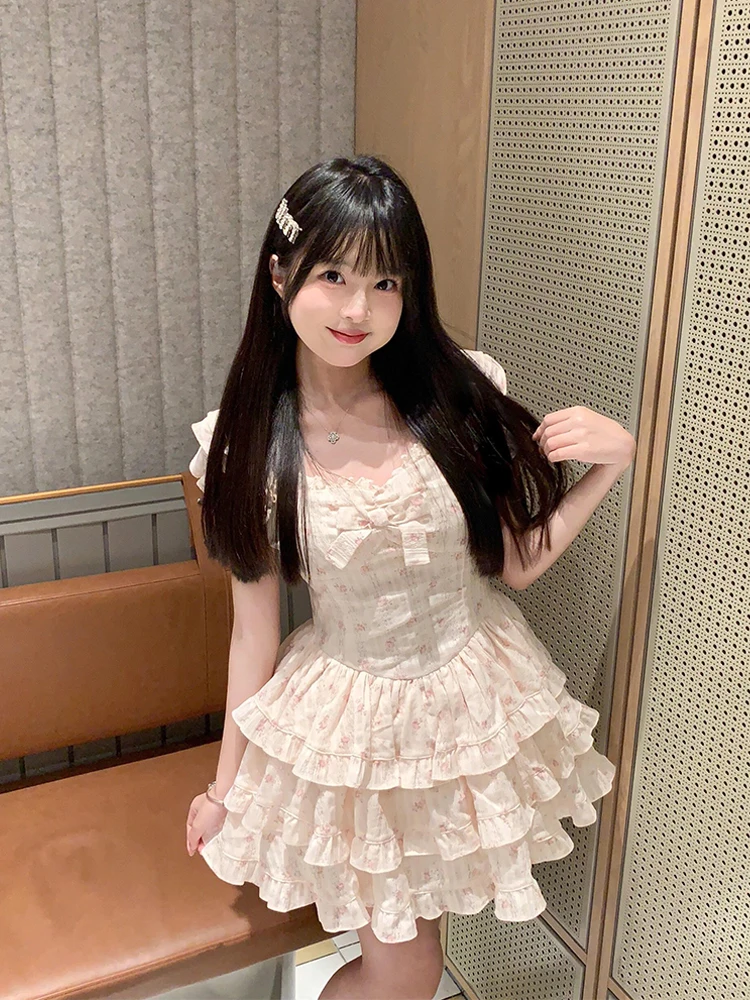 

Мягкая, нежная, пышная юбка А-силуэта большого размера с цветочным принтом для женщин, корейский дизайн, стройнящая, для повседневной носки