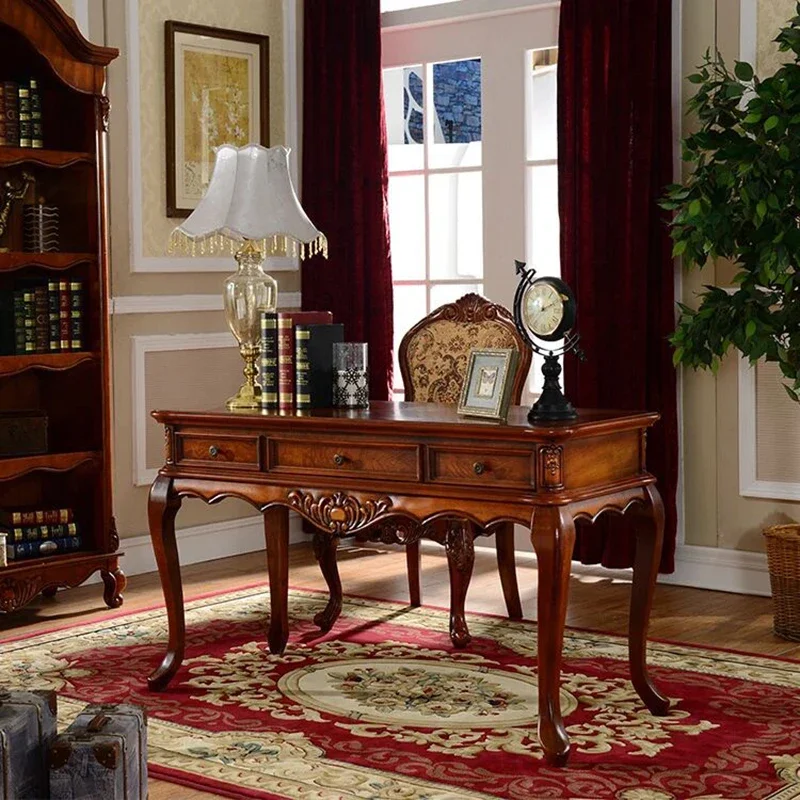 American solid wood , study room, high-end , computer , bedroom, home study desk, European writing desk, small size