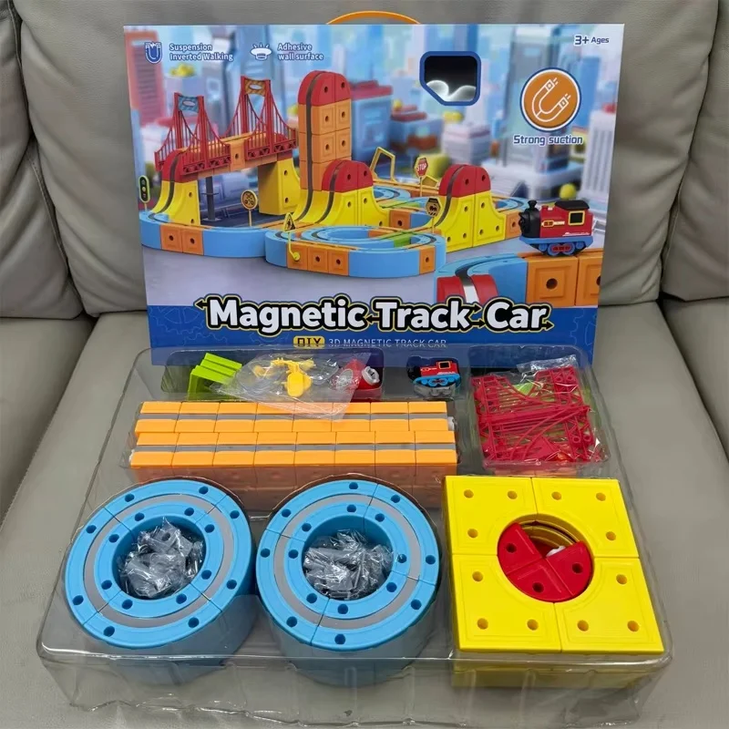 Zestaw do samodzielnego montażu, łączone torami magnetycznymi, uniwersalny zestaw torów budowlanych, magnetyczny pociąg dla dzieci, zabawka bez zdalnego sterowania, prezent - wagon kolejowy.