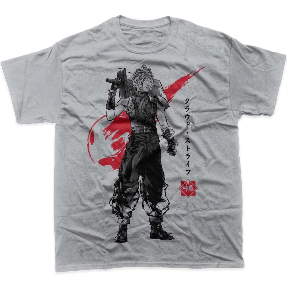 Final Fantasy VII Cloud Strife Japanese Ink Graphic T-Shirt Cotton Men Women Streetwear Tee