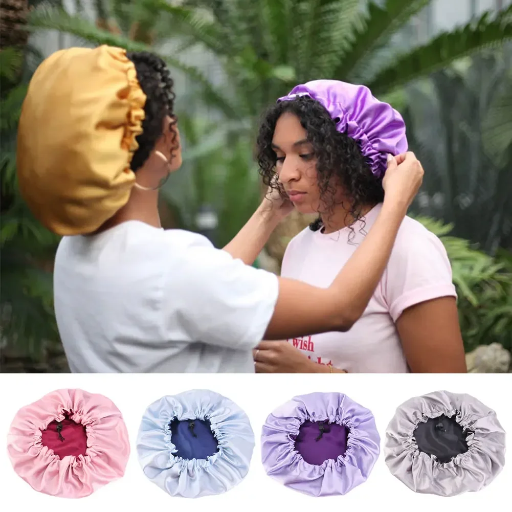 Newly Women's Satin Solid Sleeping Hat Night Sleep Cap Hair Care Bonnet Nightcap For Women Men Unisex Cap bonnet