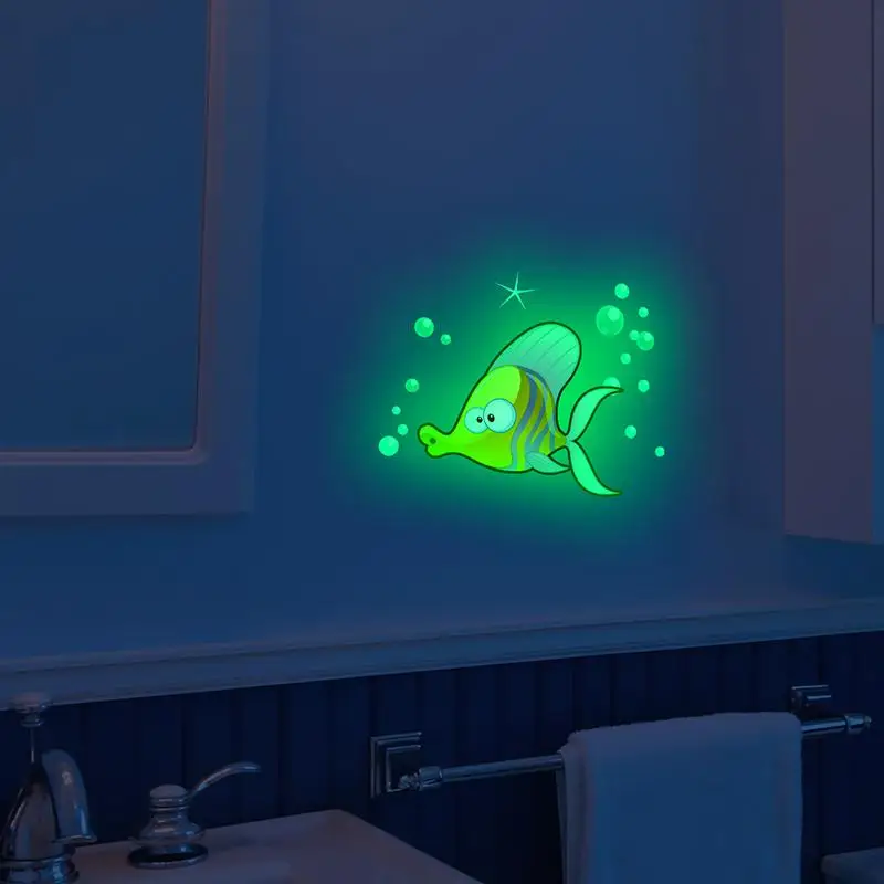 Glow-In-The-Dark Fish Toilet Stickers Luminous Wall Windows Car Stickers Self-Adhesive Removable PVC Decals Home Decor