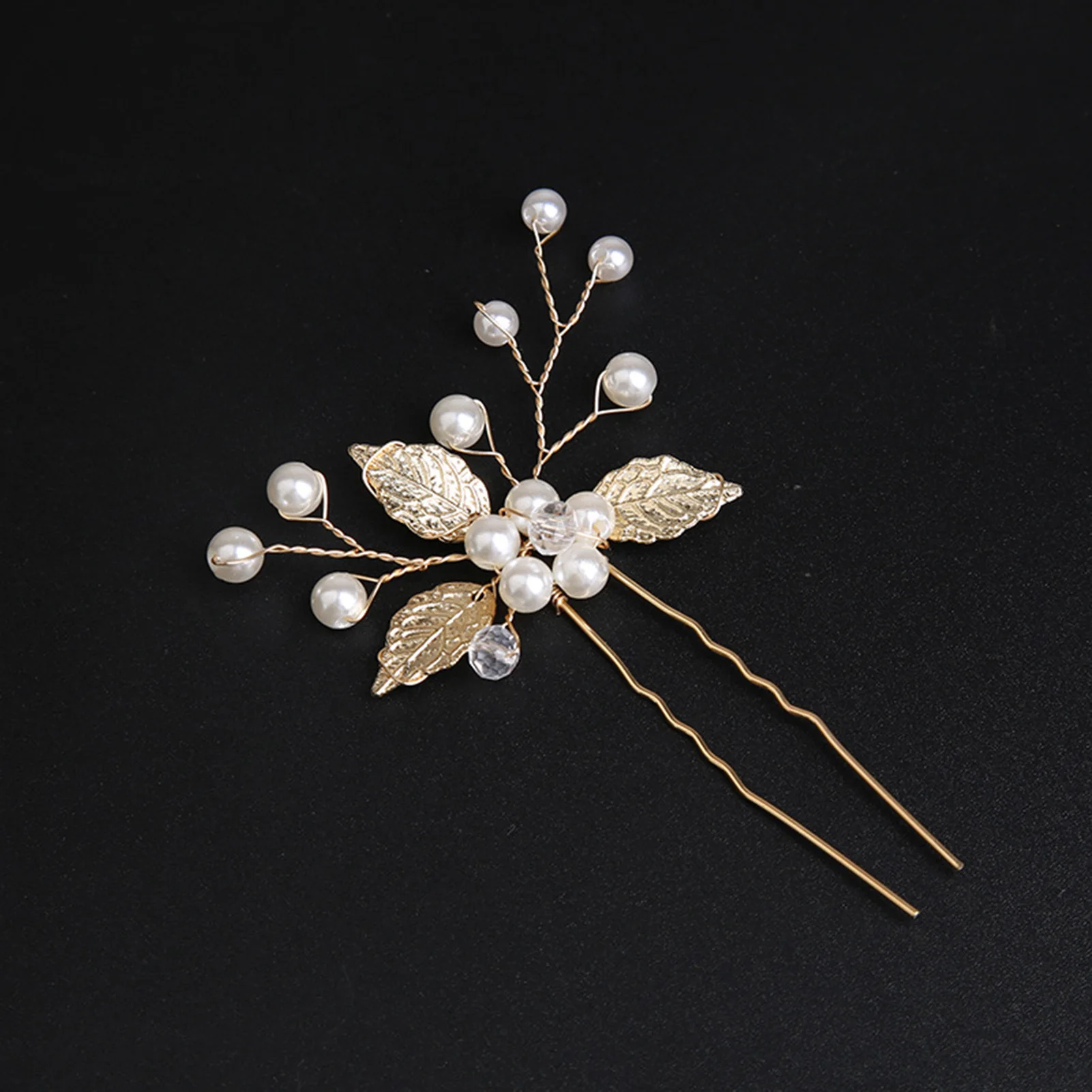 

Bride Wedding Hair Jewelry Gold/Silver Color Alloy Leaf Hairpins Artificial Pearls Hair Combs U Shaped Hair Sticks Ornaments