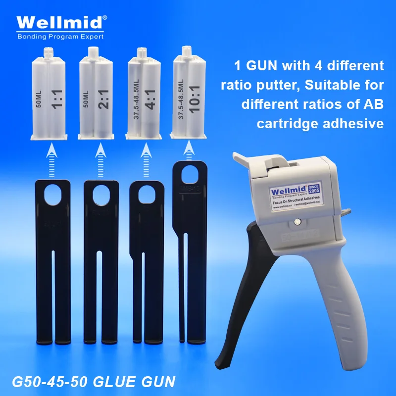 AB Glue Gun 1:1 1:2 50ml and 4:1 10:1 45MLEpoxy Glue Square Base Cartridge Manual Mixing Dispensing Dispenser Araldite Glue Gun