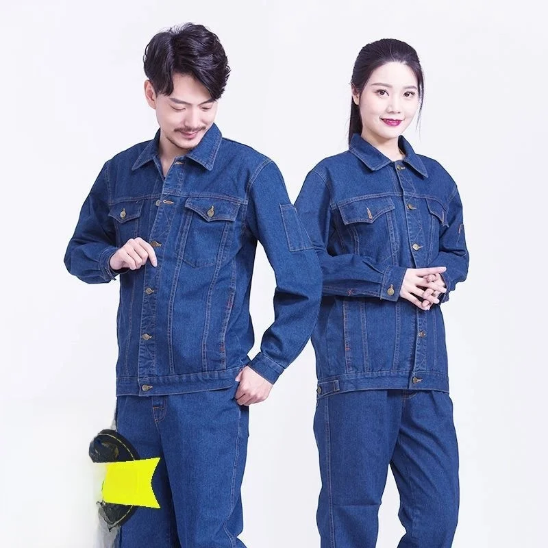 

Spring Autumn Denim Workwear Suit Men Anti-Scald W Button Zipper plus Size Wear Resistant Long Sve Labor Pro...