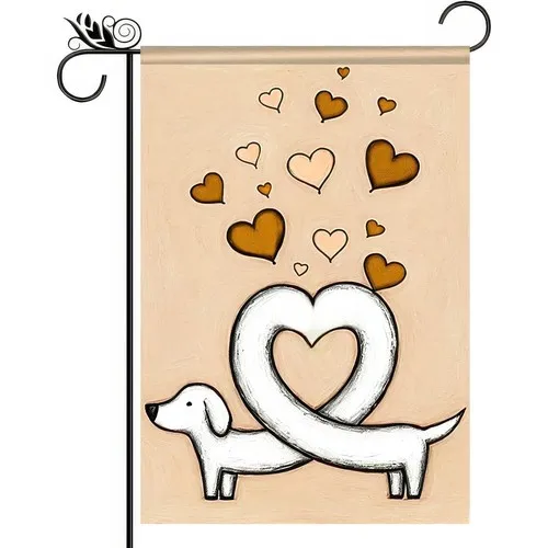 Valentine’s Day Dog Garden Flag 12x18 Inch Double Sided Minimalist Heart Dog ... YYZ