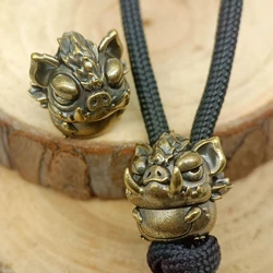 Cute Wild Boar Brass Knife Beads EDC Outdoor Paracord Handmade DIY Bracelets Accessories Umbrella Rope Woven Lanyard Pendants 
