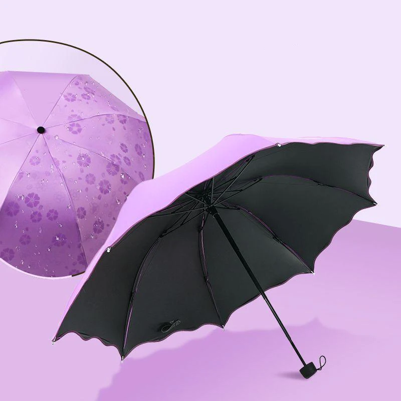 Red leaf Portable Manual Folding Umbrella Flowering Umbrella in Water Black Glue Coated Light Weight UV Umbrella