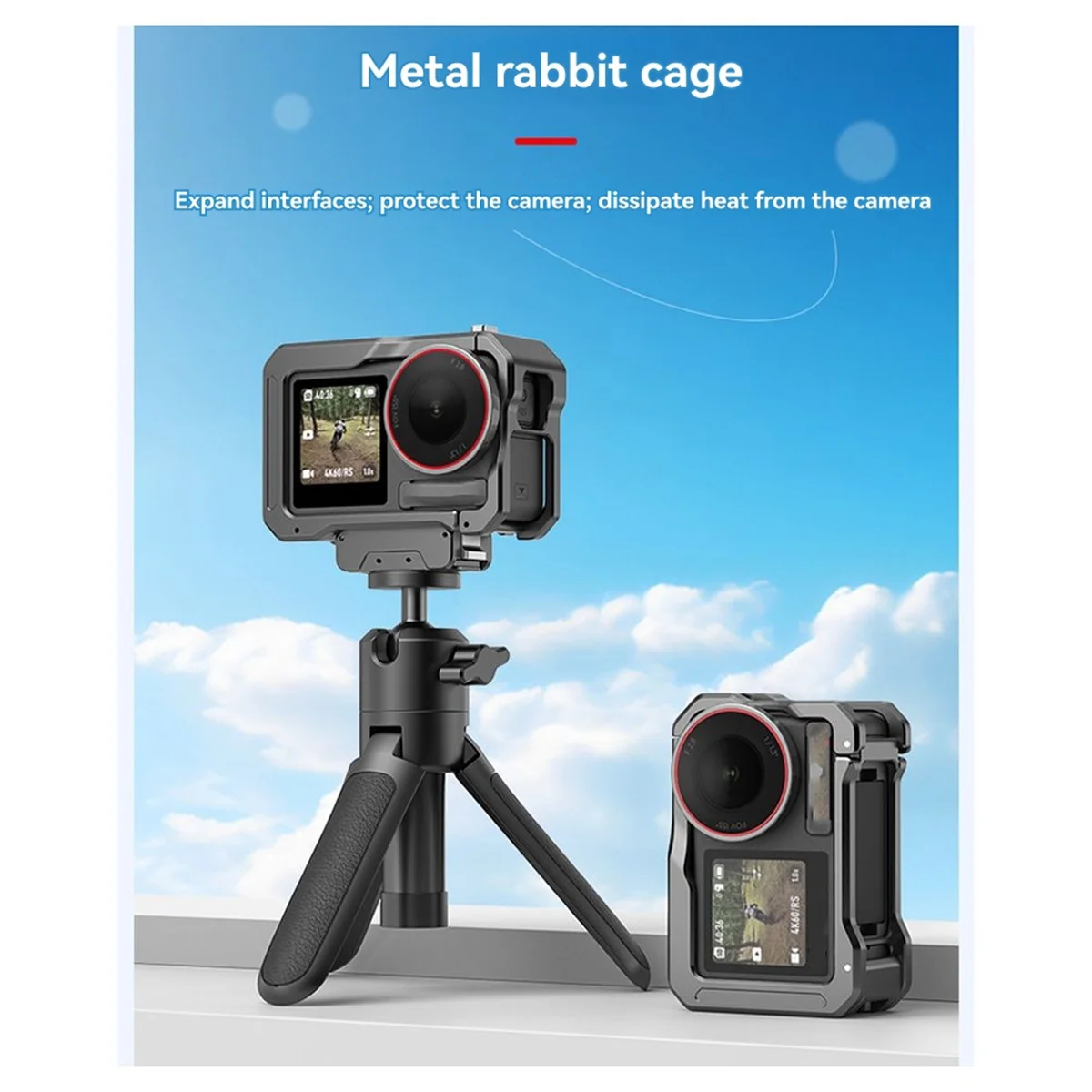 

2025 + Quick Release Cage for ACTION 5PRO Camera Foldable Mount with Cold Shoe Full Protective Frame Case