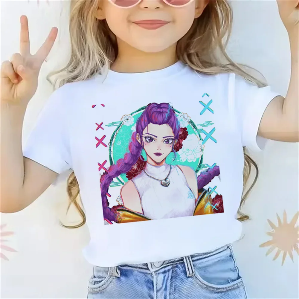 T-shirt Enfant Manches Courtes Style Kpop Demon Hunters - 100% Polyester, Design Décontracté