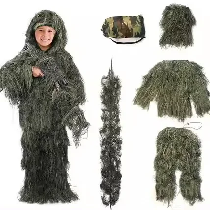 5Pcs Adult Children's Ghillie Suit Hunter Camouflage Clothing Gillie Suit Hunting Suit Birding Clothes  Danganronpa Cosplay