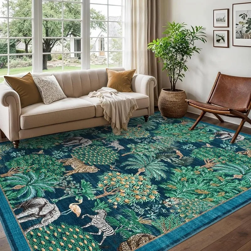 

Tropical Jungle Living Room Carpet Ecological Art Design Plush Bedroom Rug Foldable Machine Washable Non-slip Cloackroom Mats 러그