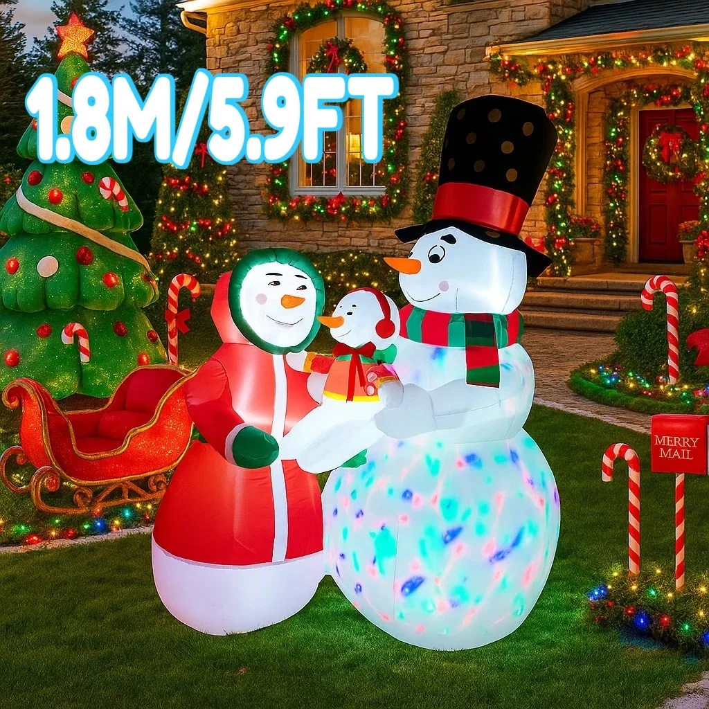 1.8M/5.9FT Inflatable Snowman Family Sleigh Christmas Tree Lights LED Home Holiday Lighting Decor Yard Xmas Ornaments Supplies