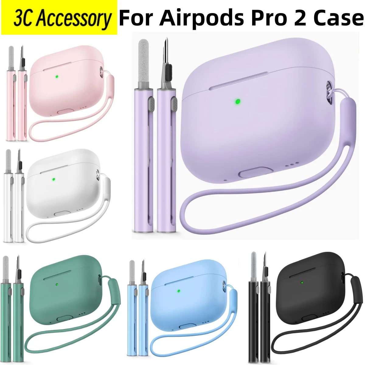 For Airpods Pro 2 USB-C （2024）Coque Silicone one-piece anti fall protective cover Comes with cleaning pen For Airpods Pro 2 Case