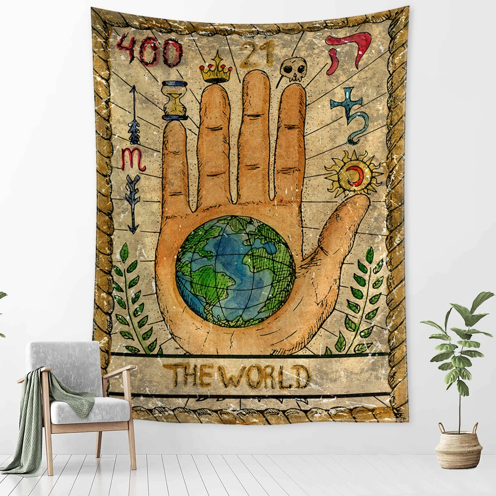 Retro Constellation Tarot Tapestry Wall Hanging Psychedelic Witchcraft Hippie Tapez Bohemian Dormitory Home Decor