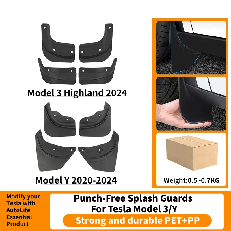 Soft Mud Flaps For Tesla Model Y 3 Highland Accessories TPE Mudguards Original Design Fender Anti-Snow Anti-Sand Guard Protector