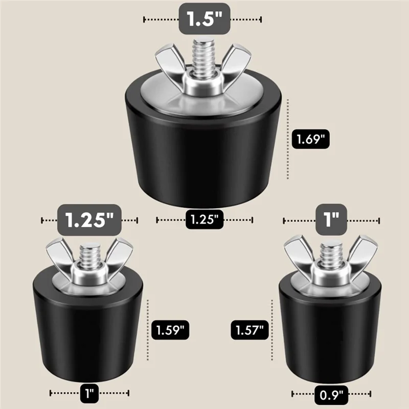 3PCS Pool Winterizing Plugs, 3 Sizes, 1Inch, 1.25Inch & 1.5Inch, Swimming Pool Winter Expansion Plugs with Screw