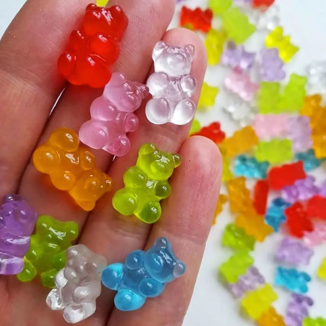 50Pcs Candy Colors Jelly Bear Nail Art Decoration 12X17mm Kawaii Gummy Bear 3D Nail Accessories DIY Cute Bear Manicure Parts