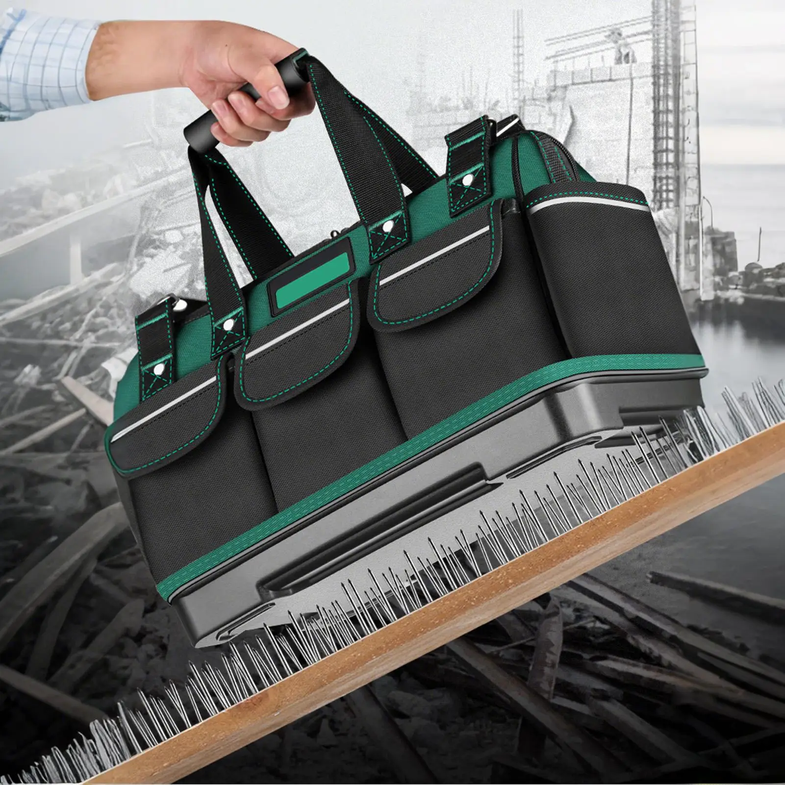 Bolsas de herramientas para hombre, organizador Oxford de boca ancha con correa para el hombro, bolsas de herramientas resistentes de gran capacidad para electricista