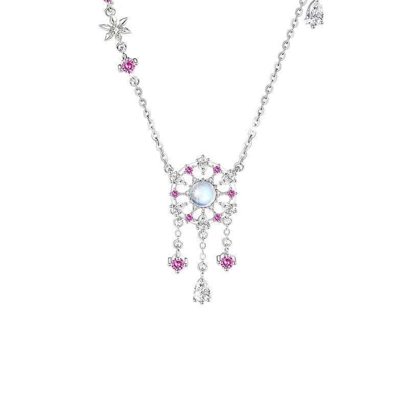 Collar con Colgante de Atrapasueños Hueco Púrpura Misterioso de Plata S925 con Borla de Circones Brillantes, Regalo de Joyería para Cumpleaños de Mujer