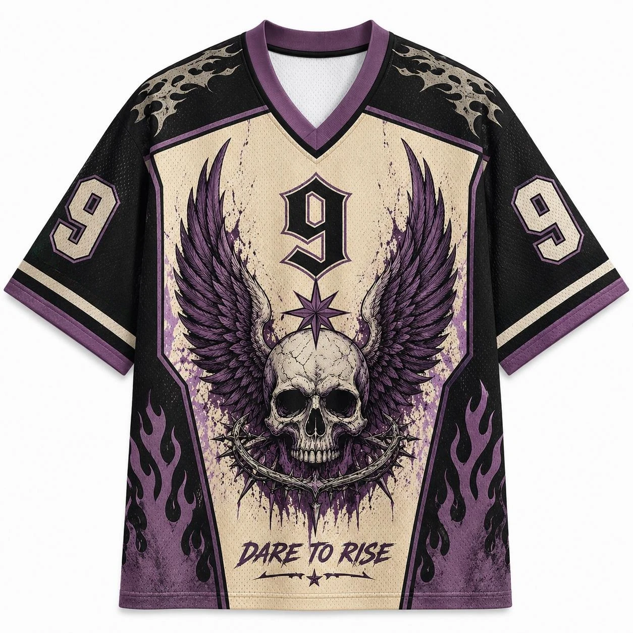 2026 Summer Fashion New Retro Gothic Skull Rise From Ashes 3D Printing Outdoor Leisure Sports Fitness V-neck T-shirt Large