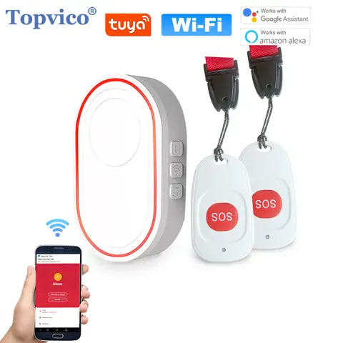 Topvico Panic Button WiFi for Elderly Emergency Life Fall Alert Tuya Smart SOS Alarm Wireless Call Caregiver Pager Senior Care