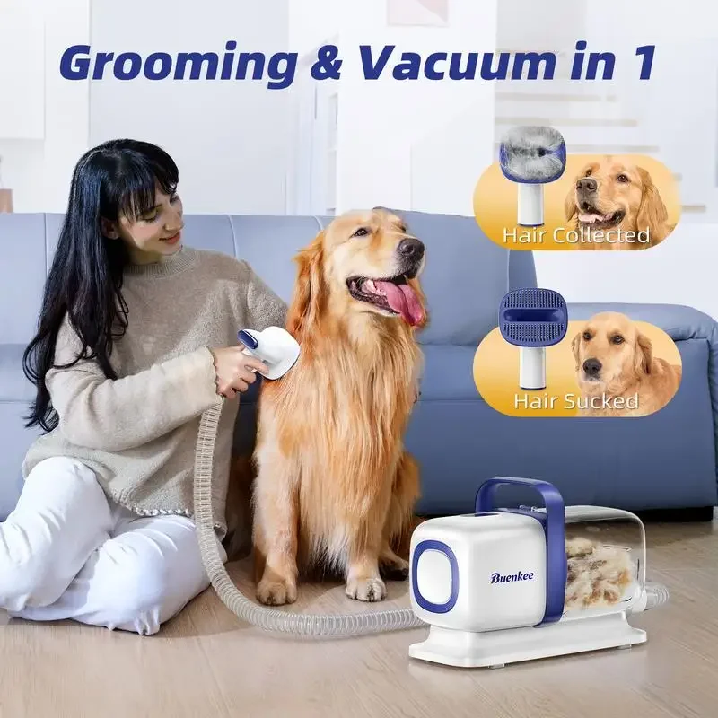 Pet Grooming Kit with  Vacuum, Dog Clipper, Pet Grooming Shedding Brush, Cleaning Tool in 1, Low Noise Dog Vacuum for Dogs Cats