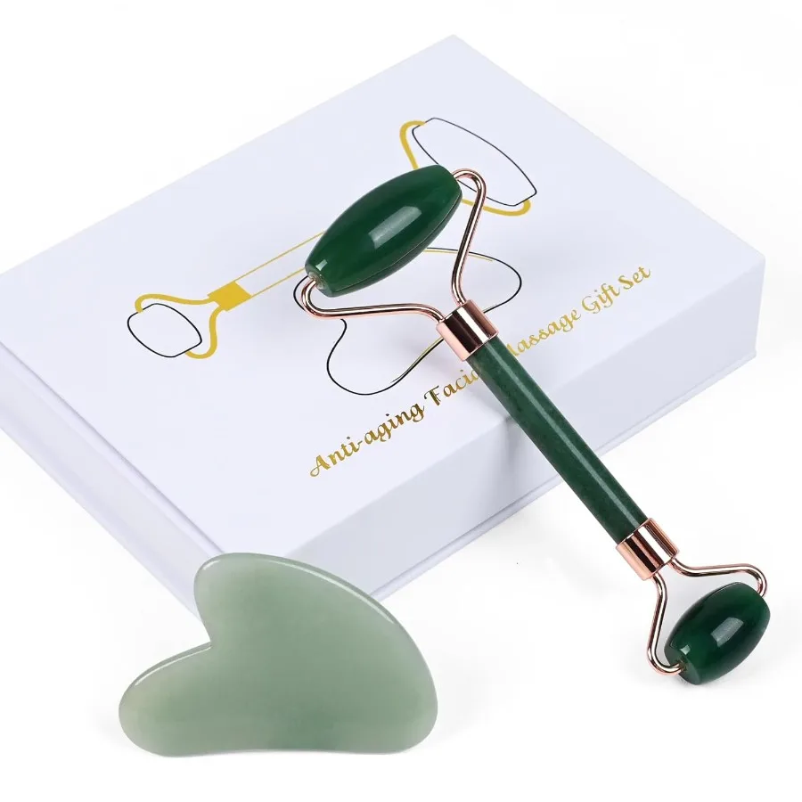 ควอตซ์ Rose Jade Roller และ Gua Sha Facial Set Kit สําหรับ Face Skincare หิน Sculpting เครื่องมือนวด Roller สําหรับ Skin Care ของขวัญ fo