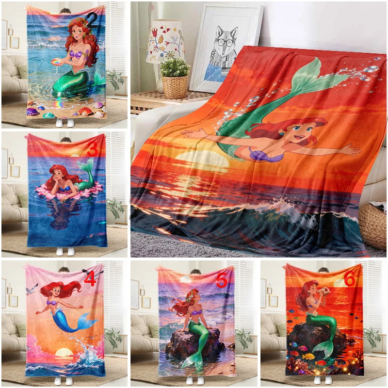 

Disney Little Mermaid Sunset Blanket Soft Flannel Throw Sofa Bed Cover for Kids Adults