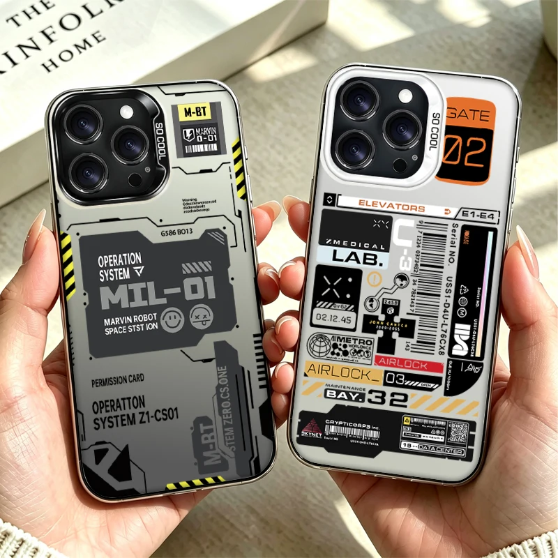 Luxury Sci Fi Techwear Label Sticker Case for Samsung Galaxy S25 Edge S26 S24 S23 Ultra S22 S21 Plus FE A57 A37 A17 A07 4G Cover