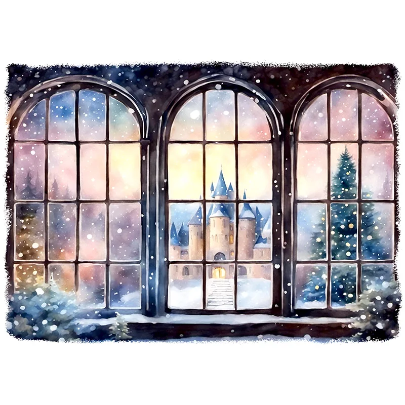 Zhiyuxi-クリスマスの夜の写真の背景、窓のアクセサリー、リビングルーム、室内村、家のテーマの背景、dr-12