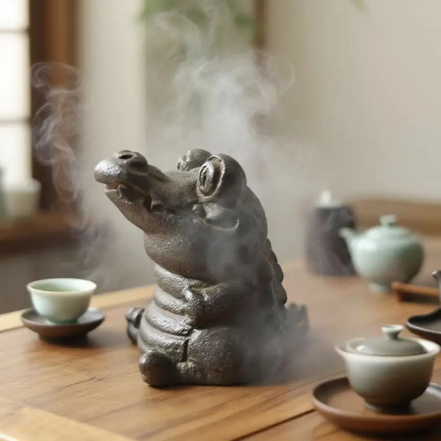 Viral Niche Iron Art Chinese Style Lifelike Crocodile Tea Pet Cute Daily Blessing Gift Desk Office Ornament