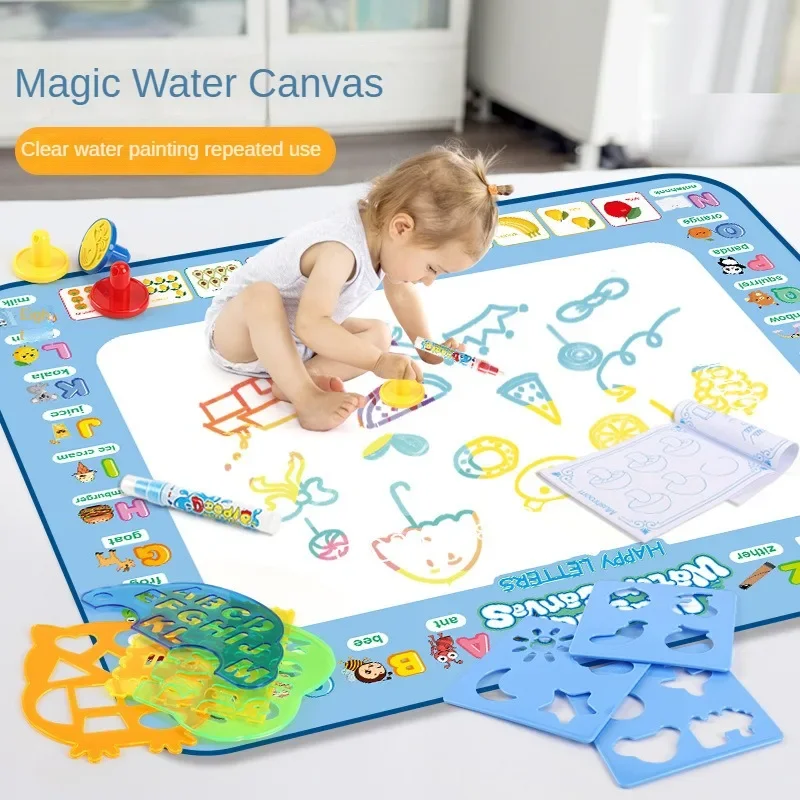 100x80CM Magic Water Drawing Mat Coloring Doodle with Reusable Magic Pens Montessori Painting Board Educational Toys Kids Gifts