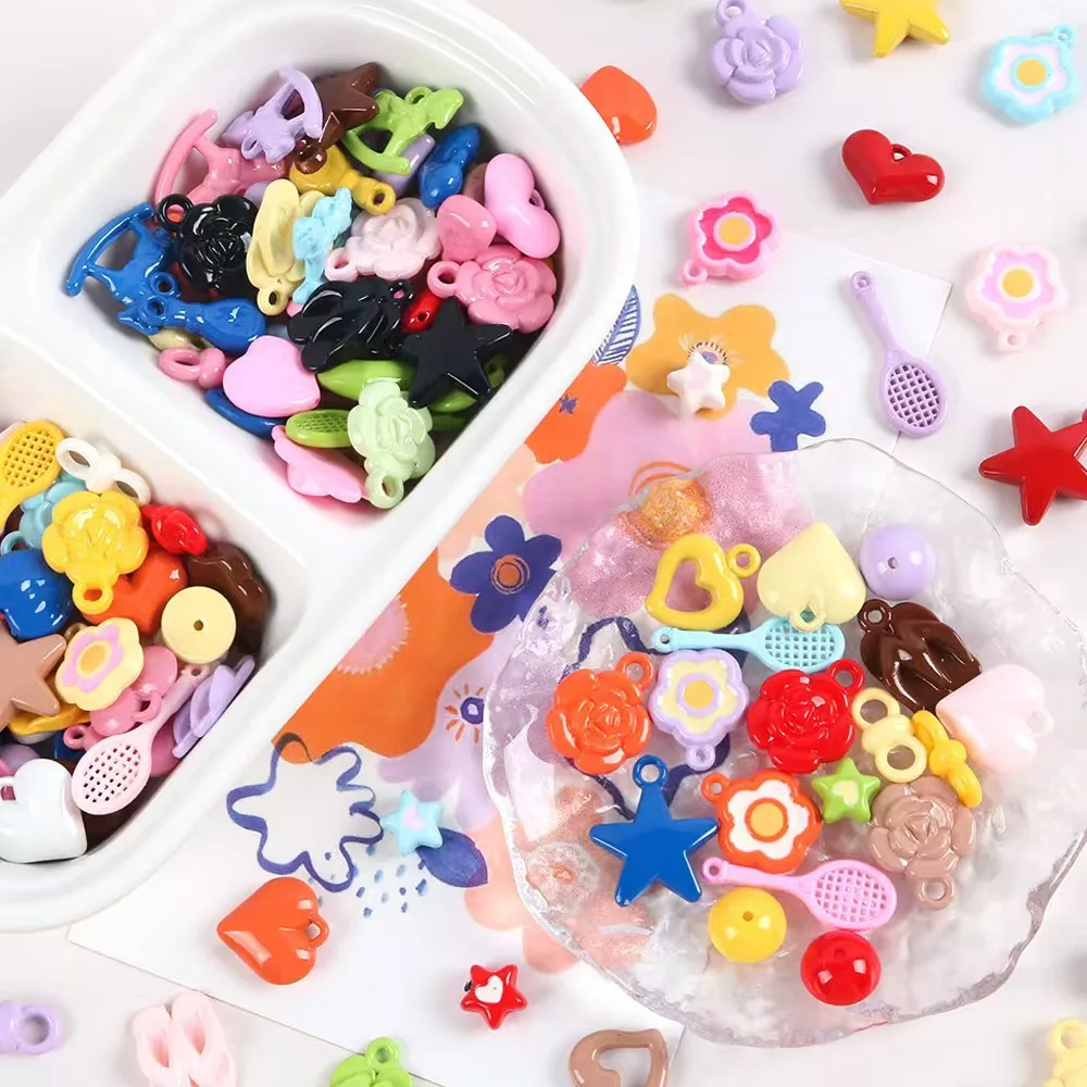 10pcs Acrylic Colorful Random Heart Flower Star Shape Pendant Charms For DIY Handmade Earring Bracelet Necklace Jewelry Making