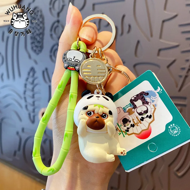 Lovely My Emperor Panda Head Suit Cat Keychain Cute Shar Pei Dog Doll Car Key Chain Women Bag Key Accessories Lovers Gifts