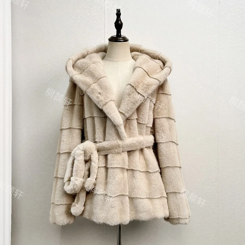 Winter Best Seller Fashion Women's Striped Casual Trendy Loose Elegant Luxury Long Sleeve Hooded Faux Fur Coats Female Clothes