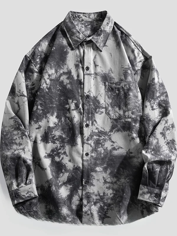 

American Tie Dye Spring New Style Street Fashion Casual Unisex Floral Shirt Jacket Resistant Worn Long Sleeve Polyester Fiber