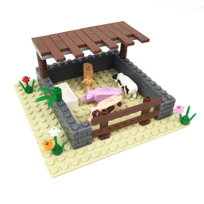 DIY building blocks small particle building blocks cattle pen pig shed chicken farm panda horse MOC farm scene wholesale