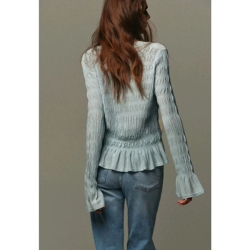 

Новое осеннее поступление, женское вязаное длинное пальто Sve V-Ne в сложенном стиле, повседневное дышащее удобное пальто из полиэстера