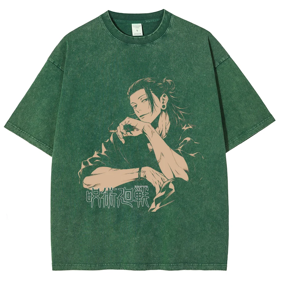 Anime Graphic Tees Womens Hip Hop Cartoon Graphic Print T-shirt Harajuku Funny Japanese Style Anime Washed T shirts for Men