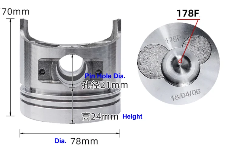 OEM Quality! Piston Rings Kit (Incl. Cirlip And Pin) For 178F L70 Model 6HP 4 Stroke Air Cool Diesel Engine 3KW 3.5KW Generator