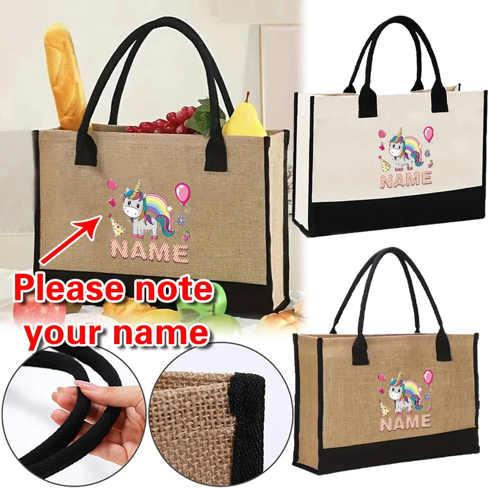Customized Name Retro Tote Bags Linen Handbag Shopping Bag Multiple Styles Casual Commuting Pouch Portable Organizer Pouch