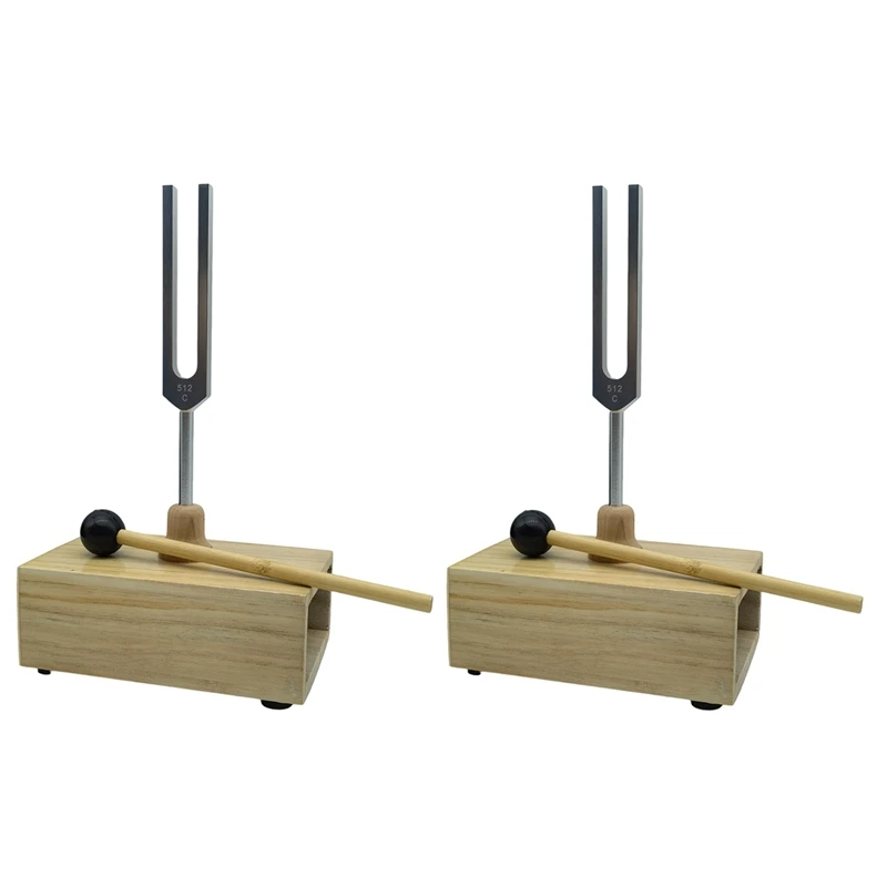 2X Tuning Fork 512HZ Vibration With Wood Resonator Box Experimental Instrument For Sound Therapy, Yoga, Meditation