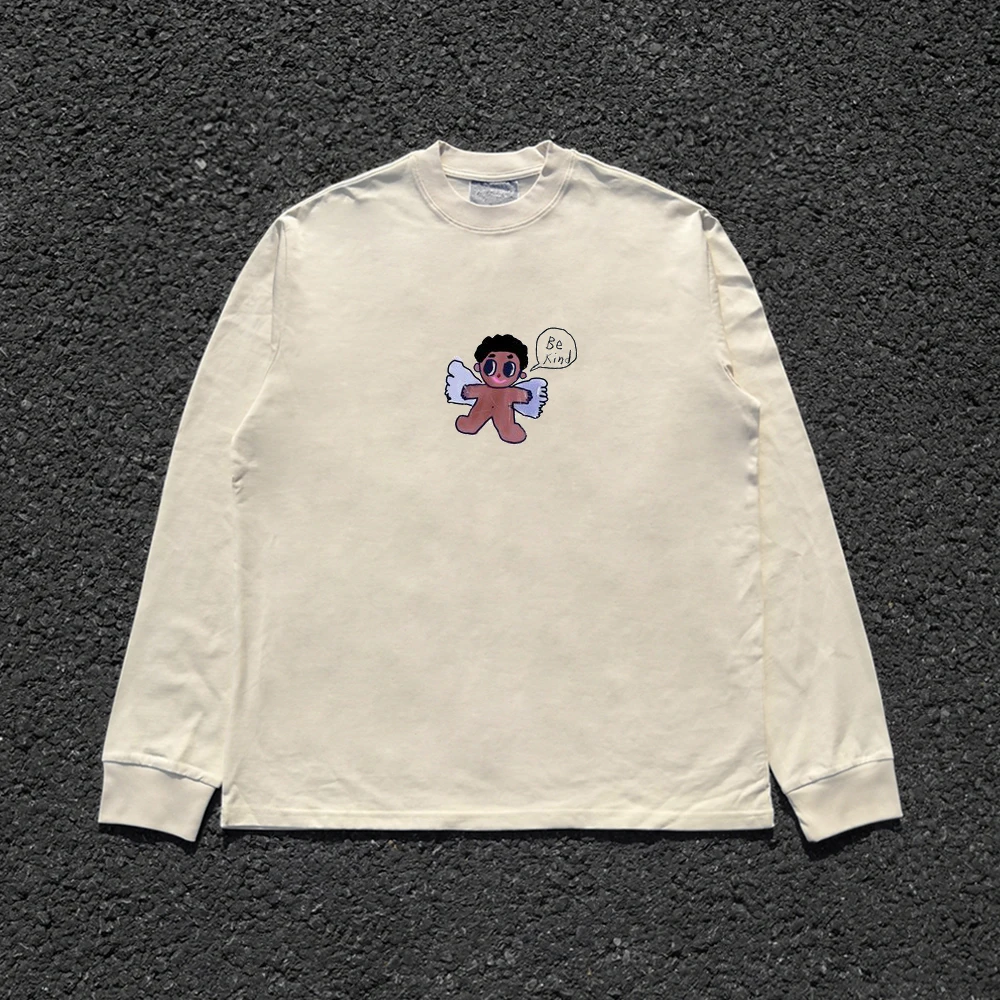 Heavier Weight 260G Vintage American Style Long Sleeve T-Shirt for Students Versatile Large Size Casual Wear by Wang Studio