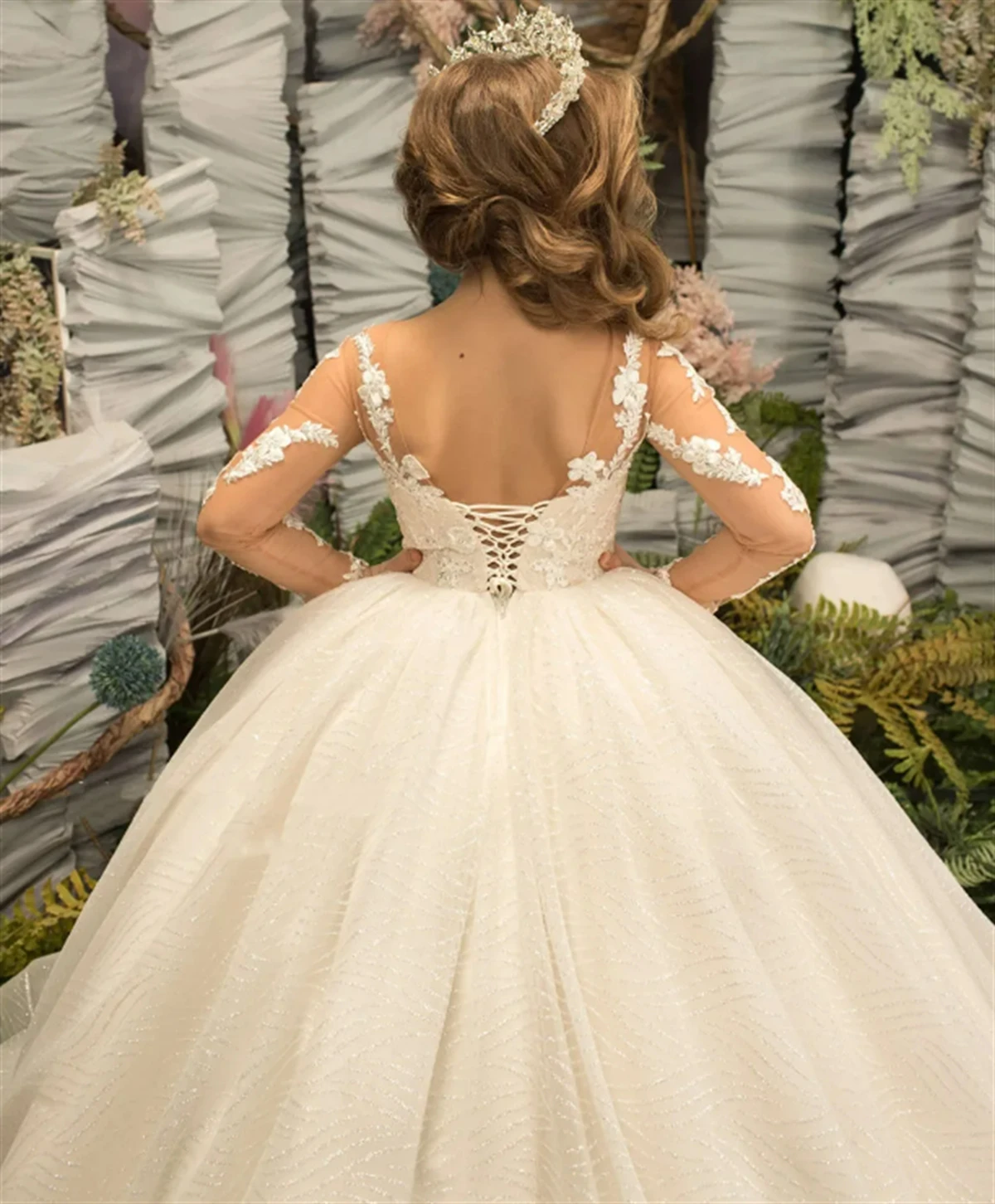 Custom Flower Girl Dresses For Wedding Tulle Puffy Floor Length Full Sleeve  Child's First Eucharistic Birthday Party Dresses