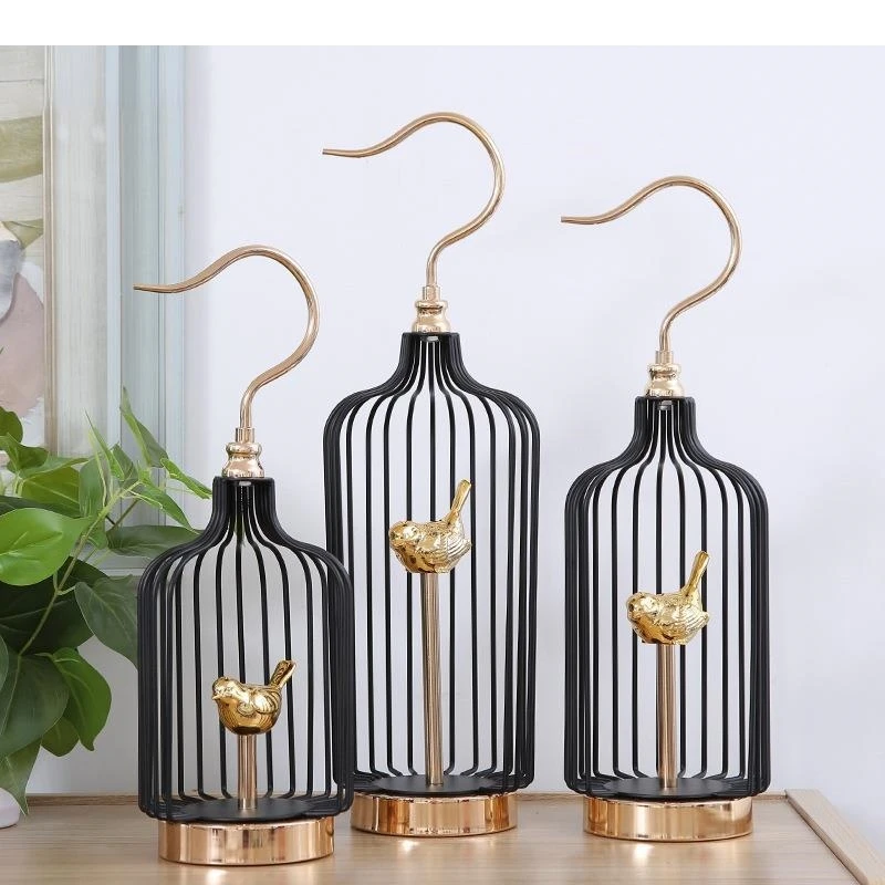 Black Metal Birdcage Book Countertop Decoration Cartoon Cute Animal Bird Office Living Room Gift for Friends