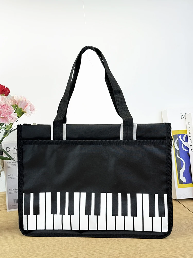 Large Capacity Piano Keyboard Pattern Shoulder Bag Waterproof Student Lesson Tutoring Handbag Double Zipper Casual Nylon Bag